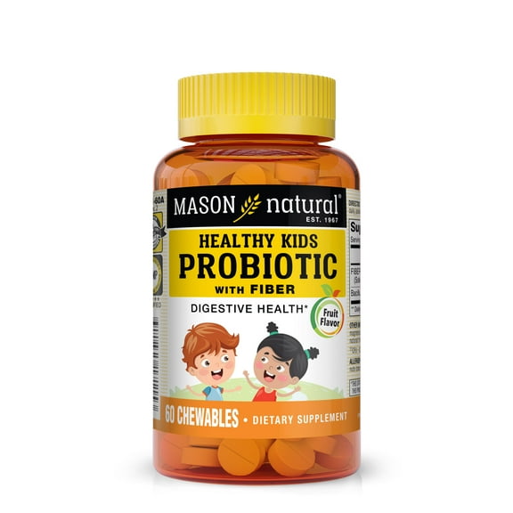 Mason Natural Healthy Kids Probiotic with Fiber, Supports Digestive Health , Fibersol 1000 mg, 60 Chewables