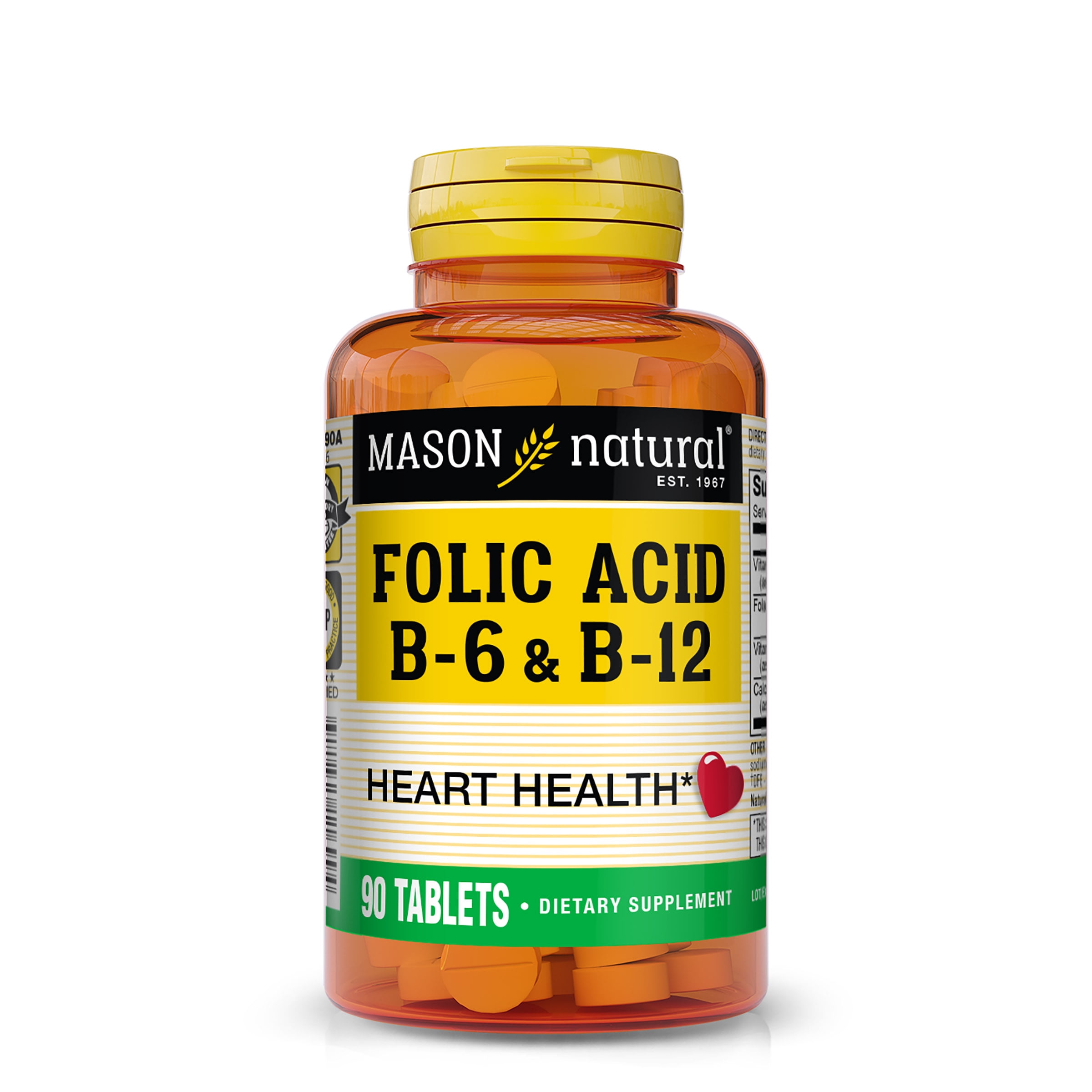 Mason Natural Heart Formula Folic Acid with Vitamin B6 and B12, 90 Tablets