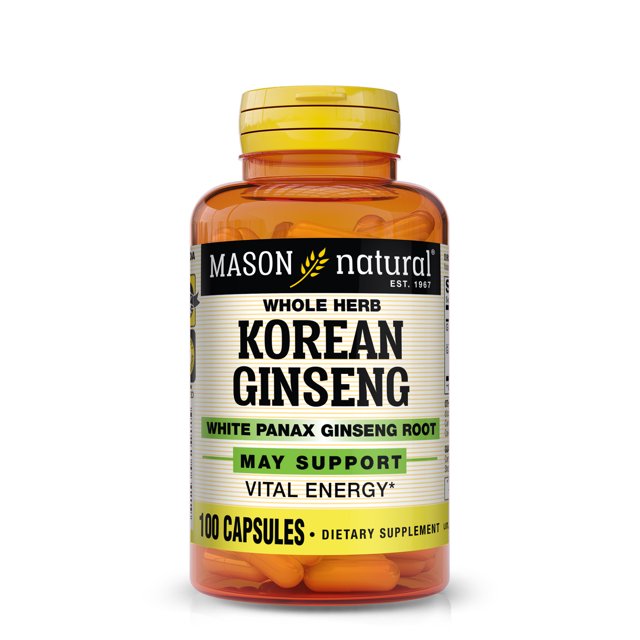 Mason Natural Korean Ginseng White Panax Ginseng Root, 100 Capsules