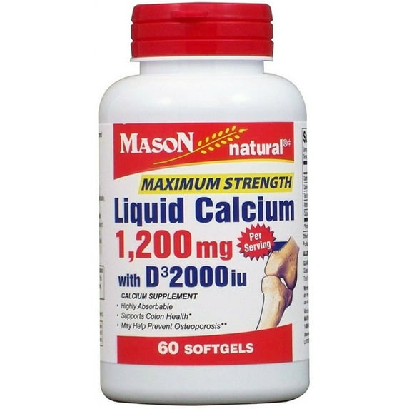 Mason Natural Liquid Calcium 1200 mg with D3 2000 IU Softgels 60 ea (Pack of 3)