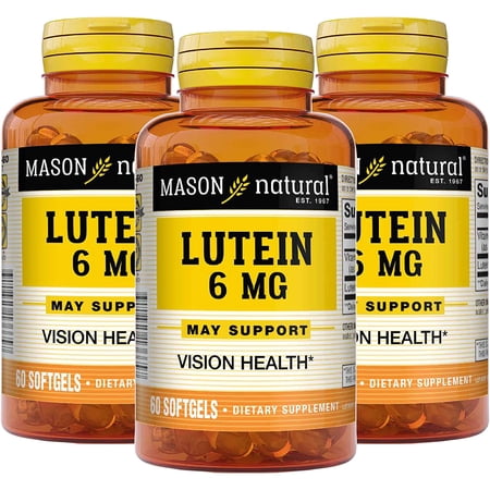 Mason Natural Lutein 6 mg with Vitamin E - Healthy Vision and Eye Function, Supports Eye Health, 60 Softgels (Pack of 3) Lutein 6 mg 180 Count (Pack of 1)