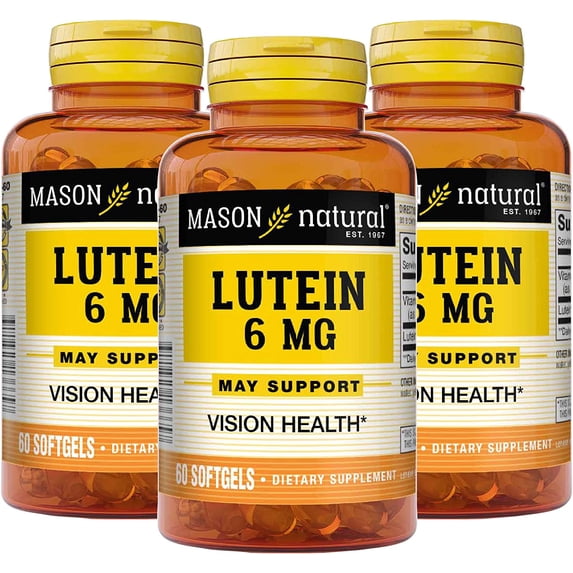 Mason Natural Lutein 6 mg with Vitamin E - Healthy Vision and Eye Function, Supports Eye Health, 60 Softgels (Pack of 3) Lutein 6 mg 180 Count (Pack of 1)