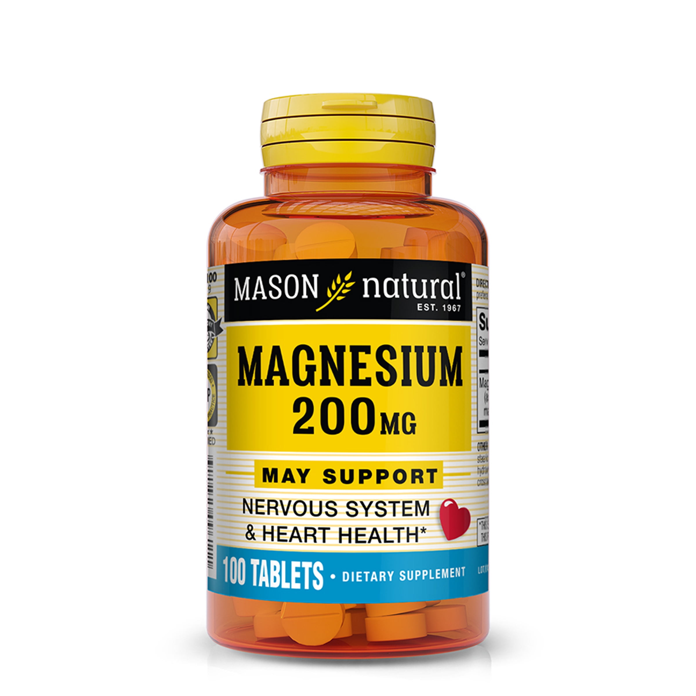 Mason Natural Magnesium 200 mg Healthy Heart and Nervous System, 100 Tablets