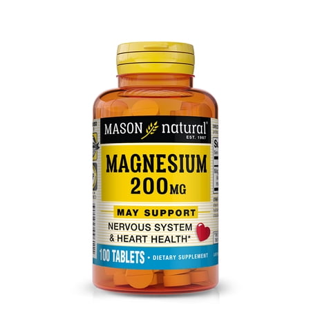 Mason Natural Magnesium 200 mg Healthy Heart and Nervous System, 100 Tablets