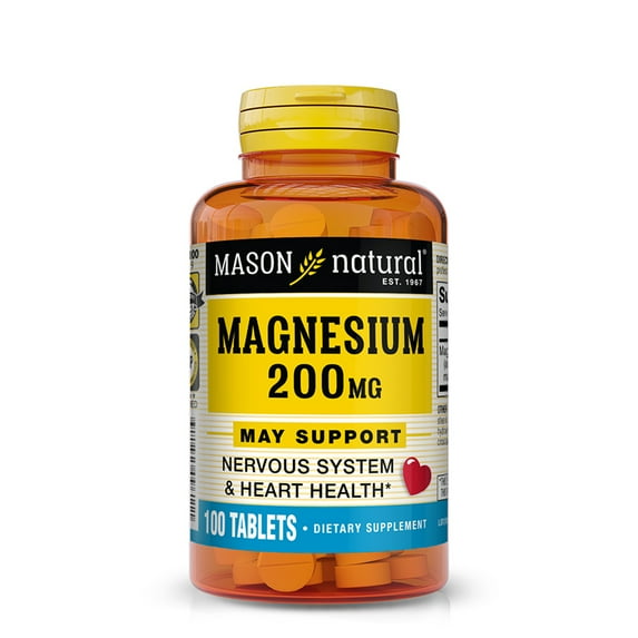 Mason Natural Magnesium 200 mg Healthy Heart and Nervous System, 100 Tablets