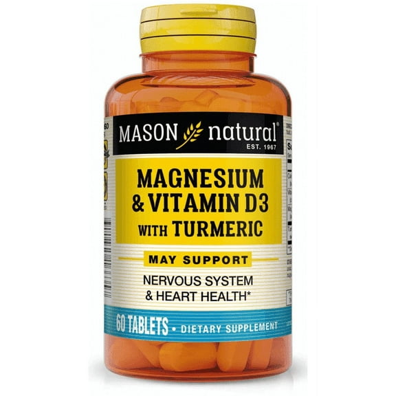 Mason Natural Magnesium & Vitamin D3 Supplement for Nervous & Heart Health, 60 Tabs