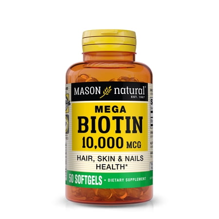 Mason Natural Mega Biotin 10,000 mcg Softgels, Vitamin B7 Supplement, 50 Count