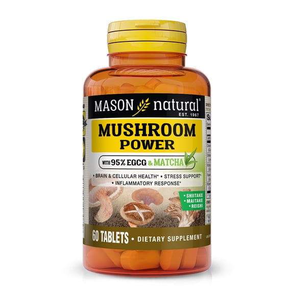 Mason Natural Mushroom Power with 95% EGCG and Matcha, Brain, Stress, and Healthy Inflammatory Response Support,60 Tablets