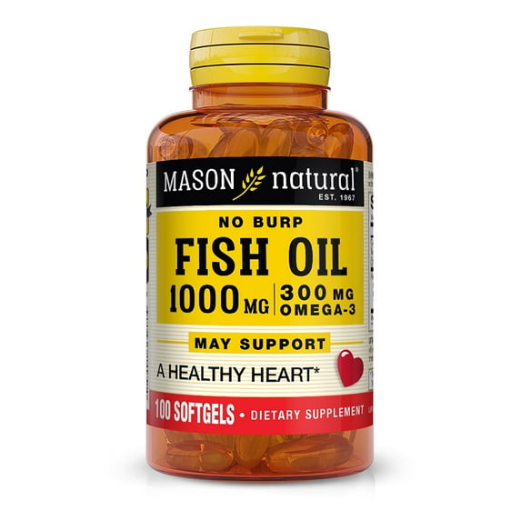 Mason Natural No Burp Fish Oil 1000 mg Omega-3, 100 Softgels