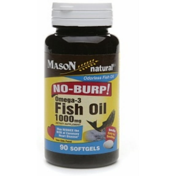 Mason Natural No Burp! Omega-3 Fish Oil, 1000mg, Small Softgels 90 Each - (Pack of 4)