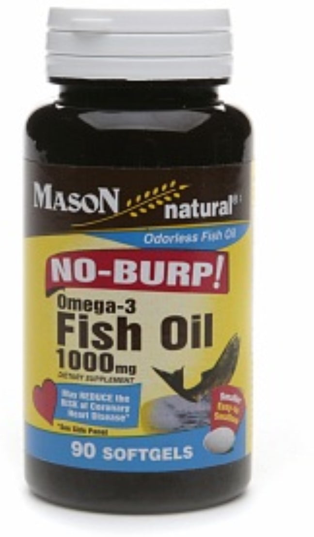 Mason Natural No Burp! Omega-3 Fish Oil, 1000mg, Small Softgels 90 ea (Pack of 6)