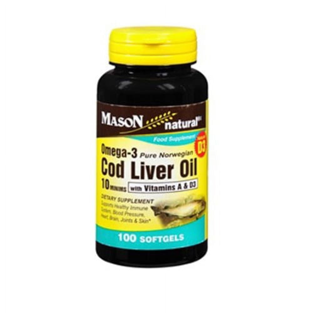 Mason Natural Omega - 3 Cod Liver Oil With Vitamin A And D3 Food Supplement Softgels - 100 Ea, 2 Pack