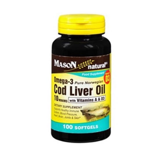 Mason Natural Omega - 3 Cod Liver Oil With Vitamin A And D3 Food Supplement Softgels - 100 Ea