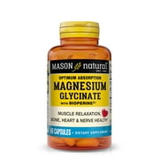 Mason Natural Optimum Absorption Magnesium Glycinate, Supports Muscle, Bone, Heart and Nerve Health, Soy-Free, 60 Capsules