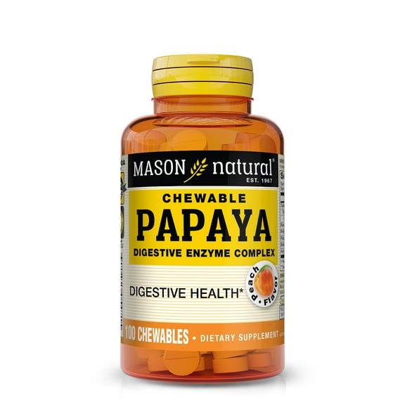 Mason Natural Papaya Digestive Enzymes Complex with Papain, Bromelain & Pancreatin, Peach Flavor, 100 Chewable Tablets