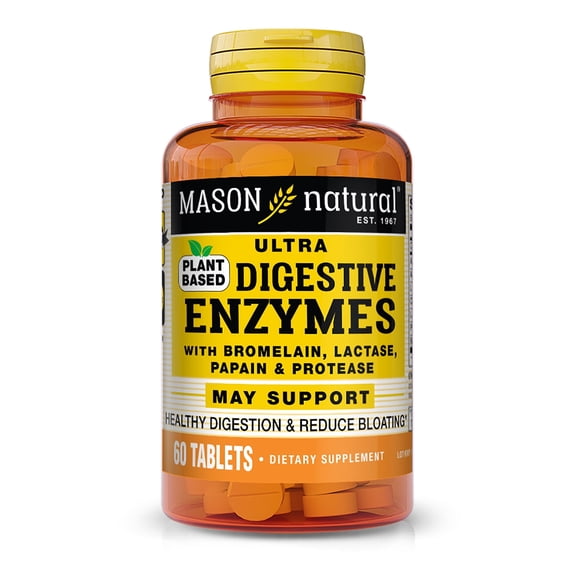 Mason Natural Plant-Based Ultra Digestive Enzymes, Support Healthy Digestion & Reduce bloating, 60 Tabs