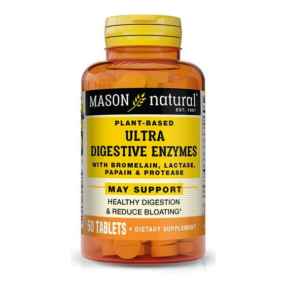 Mason Natural Plant Based Ultra Digestive Enzymes with Bromelain, Lactase, Papain & Protease - Supports Healthy Digestion & May Reduce Bloating, 60 Capsules
