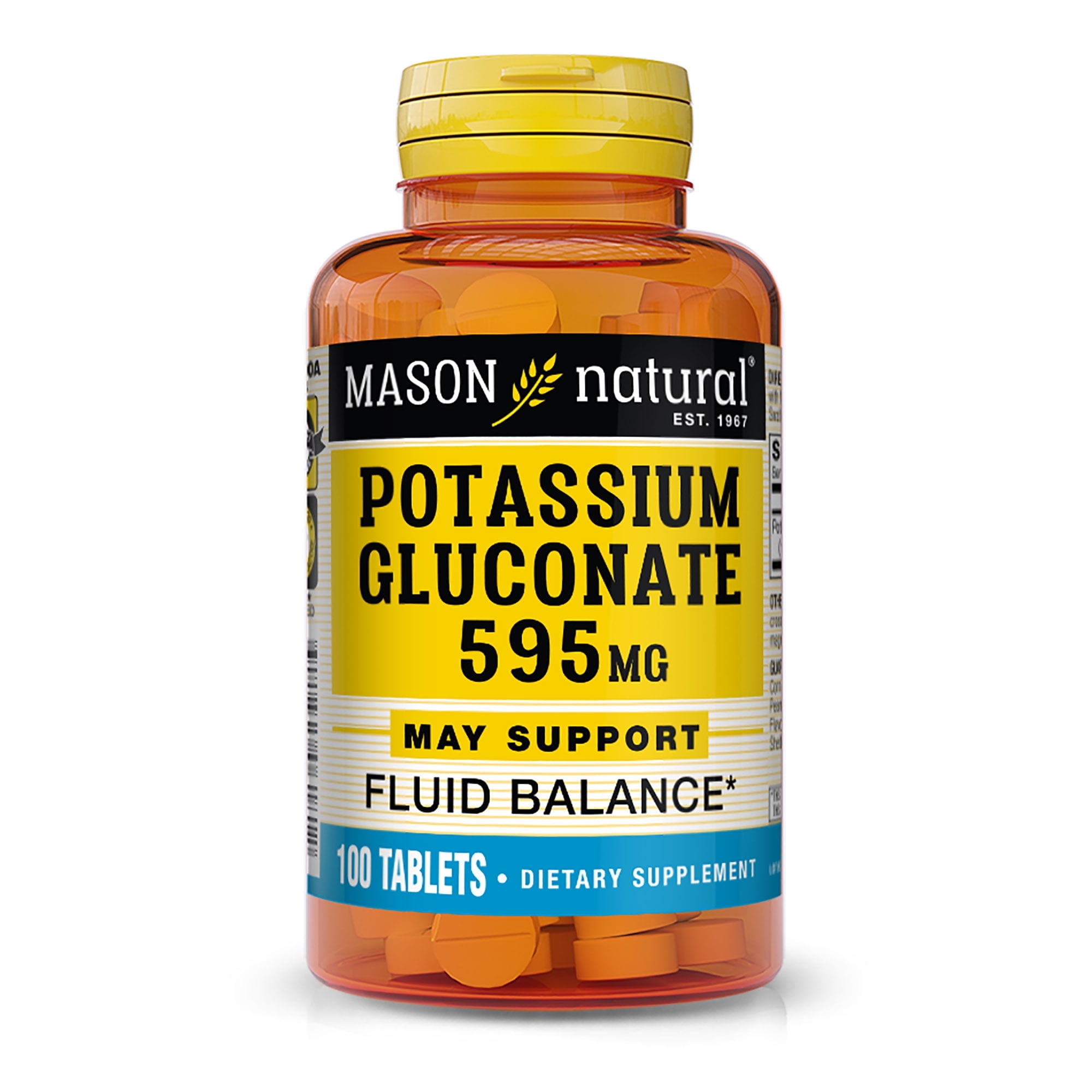 Mason Natural Potassium Gluconate 595 mg - Fluid Balance, Muscle & Nerve Support, 100 Tablets.