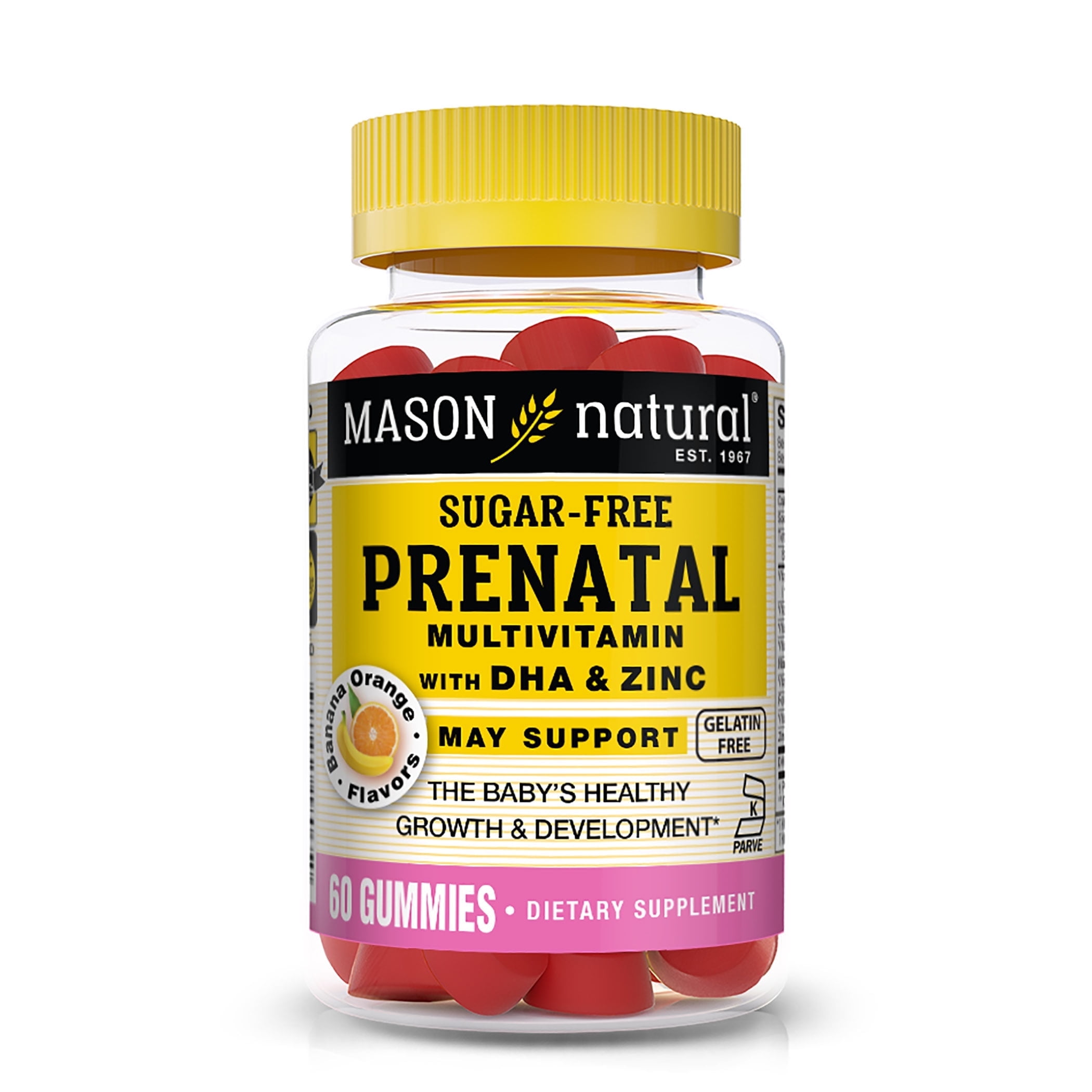 Mason Natural Prenatal Multivitamin with DHA & Zinc -Banana Orange Flavor, 60 Gummies