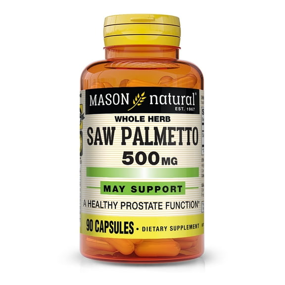 Mason Natural Saw Palmetto 500 mg Whole Herb, Prostate Health and urinary function Support Dietary Supplement for Men, 90 Capsules