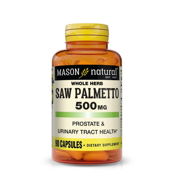 Mason Natural Saw Palmetto 500 mg Whole Herb, Prostate Health and urinary function Support Dietary Supplement for Men, 90 Capsules