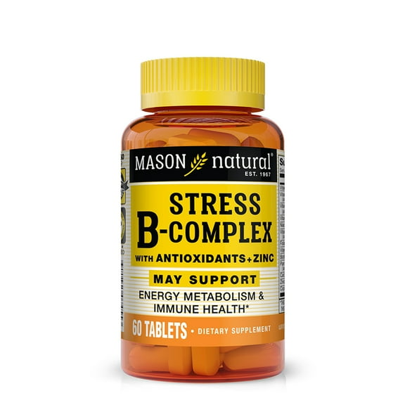 Mason Natural Stress B-Complex with Thiamine, Riboflavin, Niacin, Antioxidants + Zinc, Supports Energy Metabolism & Immune Health, 60 Tablets