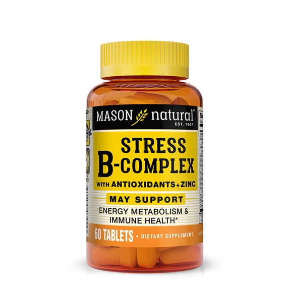 Mason Natural Stress B-Complex with Thiamine, Riboflavin, Niacin, Antioxidants + Zinc, Supports Energy Metabolism & Immune Health, 60 Tablets