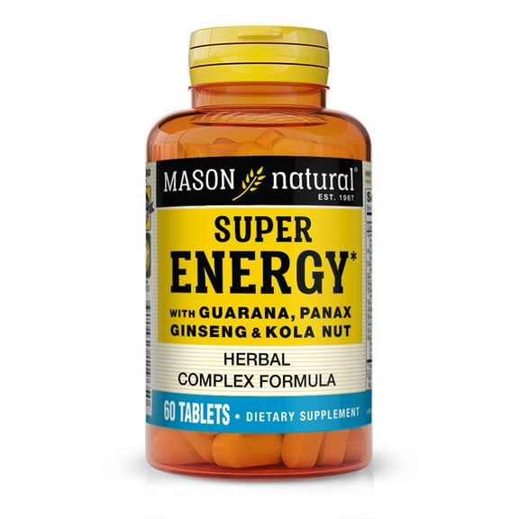 Mason Natural Super Energy with Guarana, Panax Ginseng & Kola Nut - Stamina, Endurance, Performance, 60  Tablets