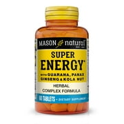 Mason Natural Super Energy with Guarana, Panax Ginseng & Kola Nut , 60 Tablets