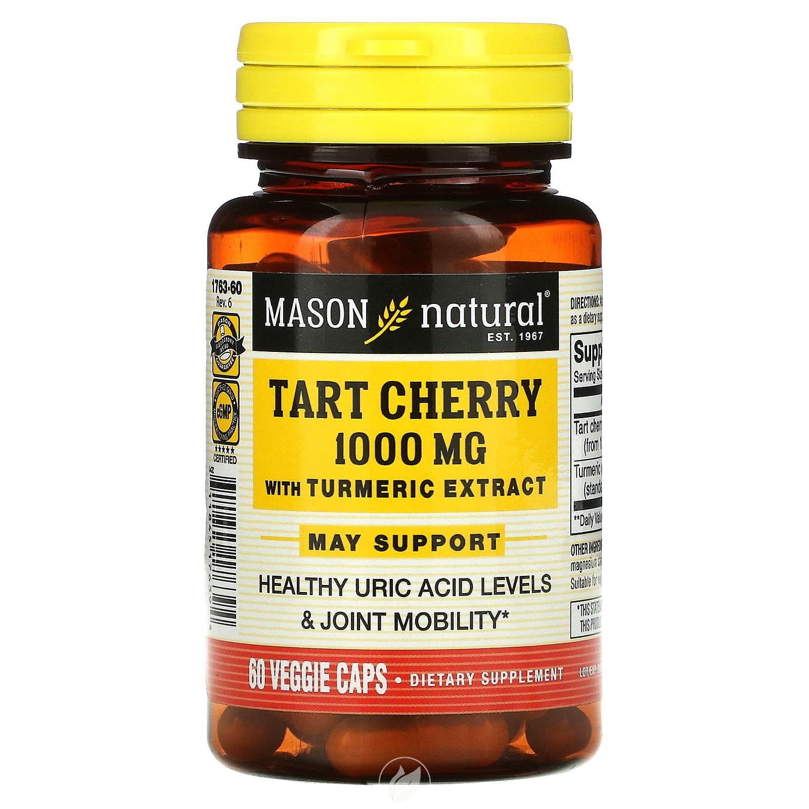 Mason Natural, Tart Cherry with Turmeric Extract, 1,000 mg, 60 Veggie Caps, Pack of 2