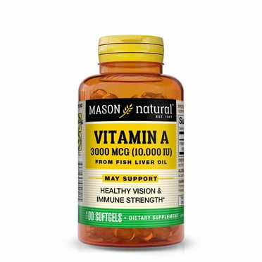 Mason Natural Vitamin A 3,000 mcg (10000 IU) from Fish Liver Oil - Promotes Healthy Vision, Immune System, 100 Softgels