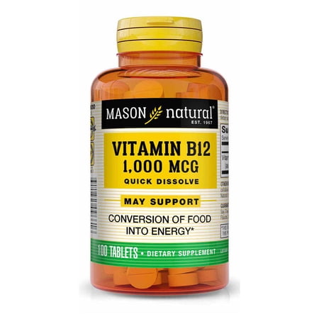 Mason Natural Vitamin B-12 Dissolves Under Tongue Tablets, 100 Count