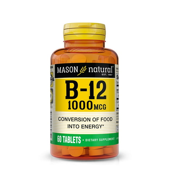 Mason Natural Vitamin B12 1000 mcg with Calcium - Healthy Conversion of Food into Energy, Supports Nerve Function and Health, 60 Tablets