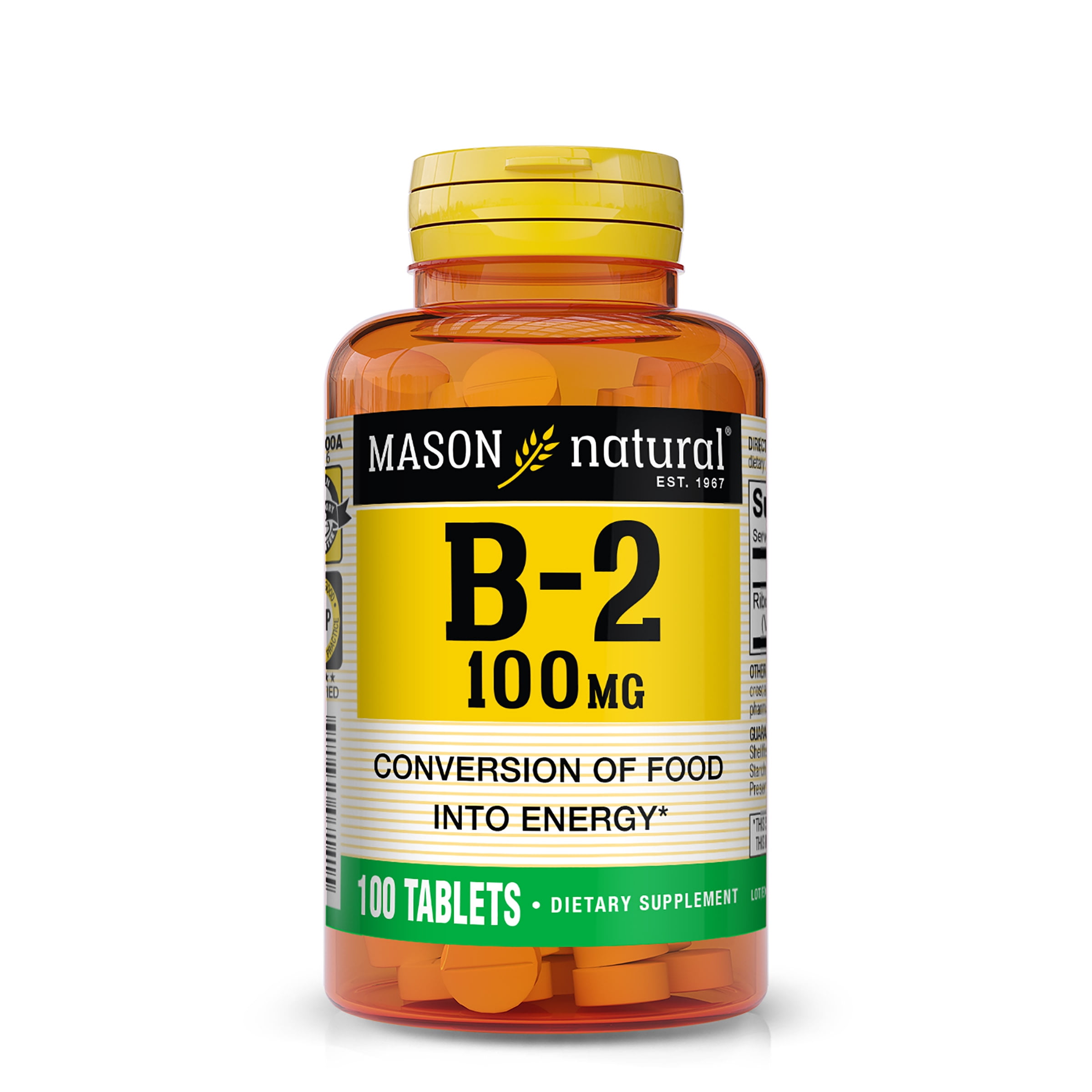 Mason Natural Vitamin B2 (Riboflavin) 100 Tablets - Healthy Conversion of Food into Energy, Supports Nerve Function and Health