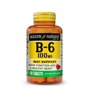Mason Natural Vitamin B6 100 mg, 100 Tablets for Healthy Heart and Nerve Function