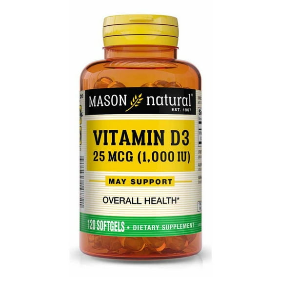 Mason Natural Vitamin D3 1000 IU Supports Overall Health, 120 Softgels