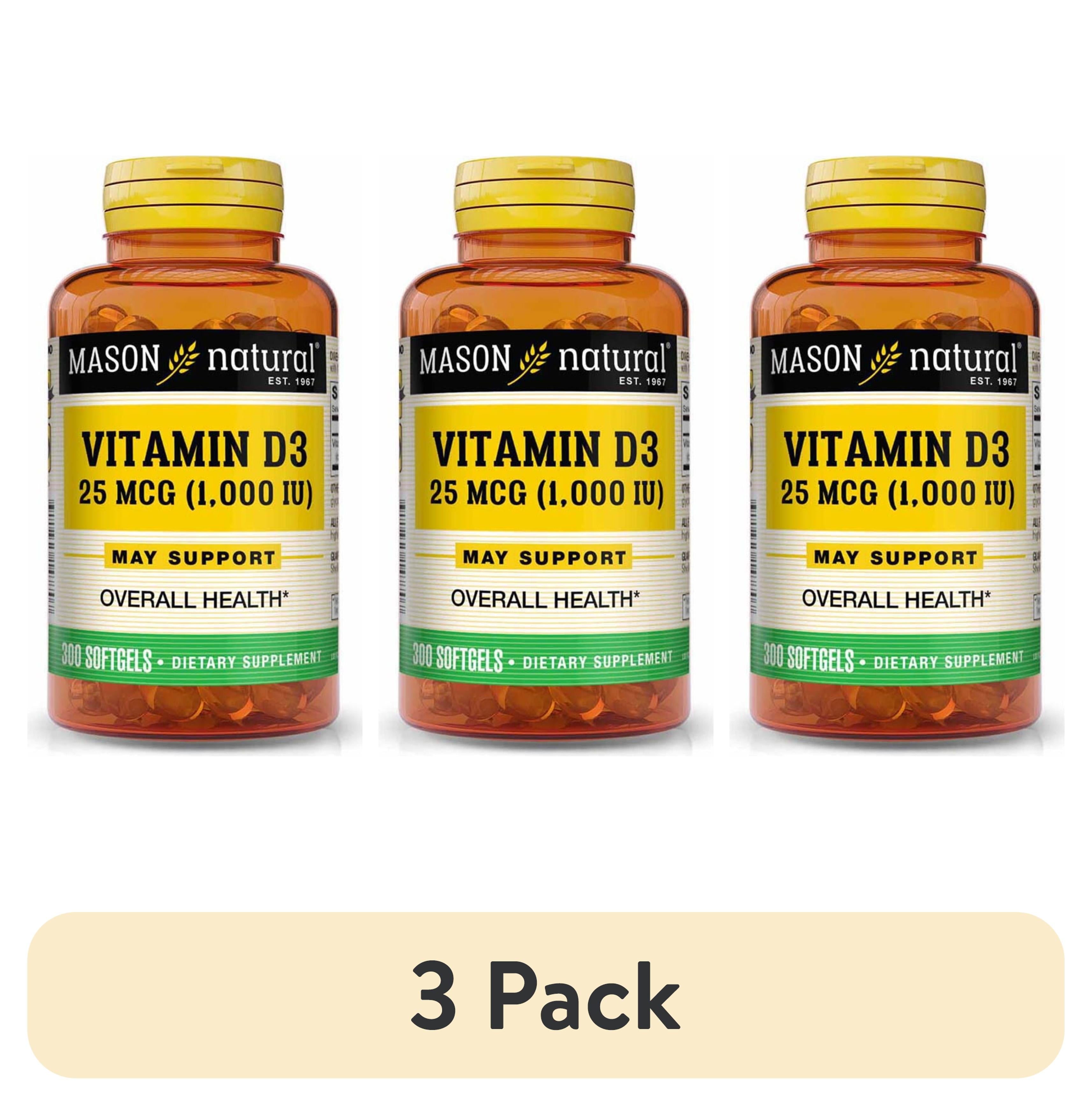 3 Pack Mason Natural Vitamin D3 25 Mcg 1000 Iu Supports Overall