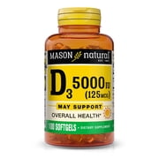 Mason Natural Vitamin D3 125 mcg (5000 IU), 100 Softgels, Gluten Free