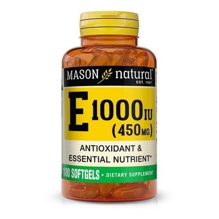 Mason Natural Vitamin E 450 mg (1,000 IU), Supports Immune System, Heart & Skin Health, 100 Softgels