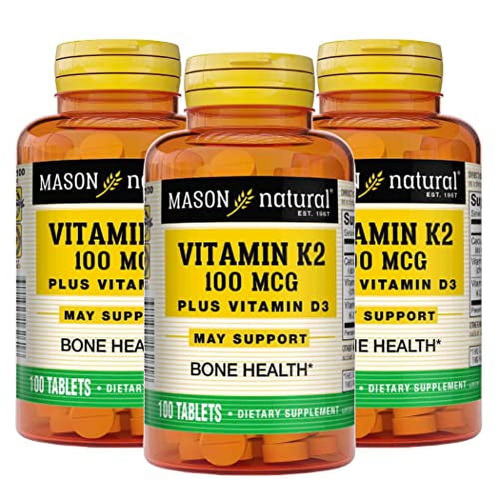 Mason Natural Vitamin K2 100 mcg Plus Vitamin D3 Supports Bone, Cardiovascular & Muscle Health