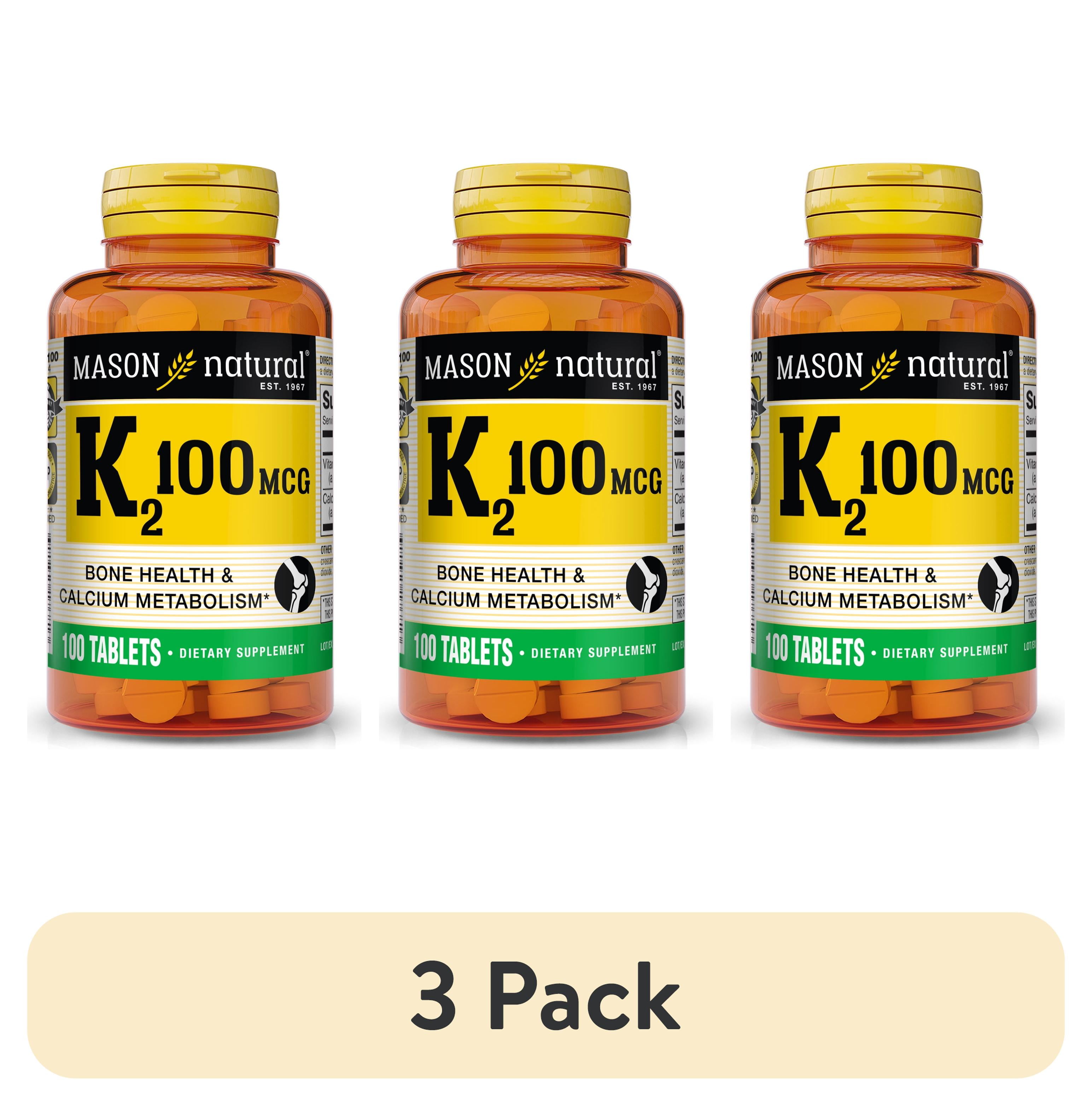 (3 pack) Mason Natural Vitamin K2 100 mcg with Calcium, 100 Tablets