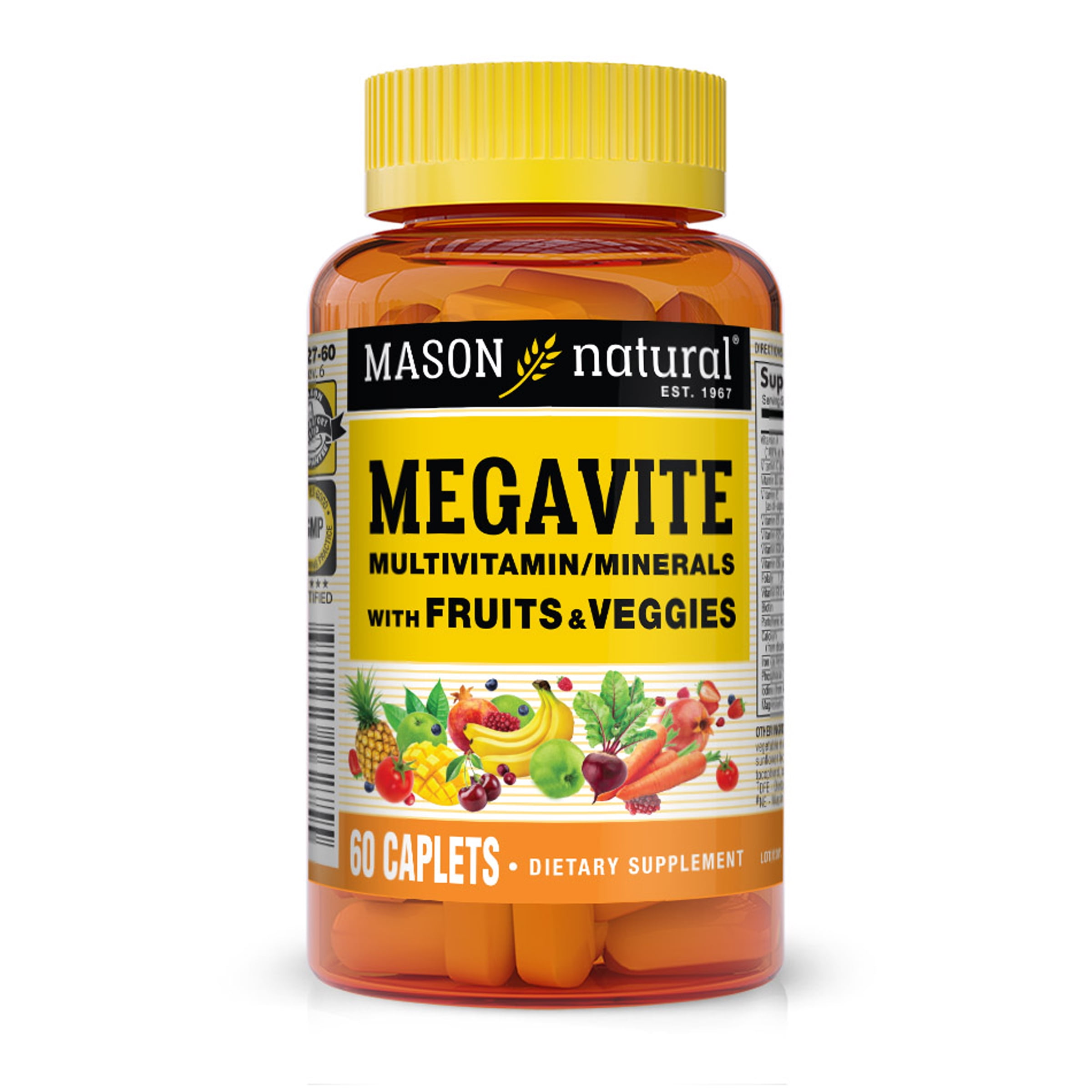 Mason Natural Megavite Multivitamin & Mineral Formula with Fruits and Veggies, Overall Health, 60 Count