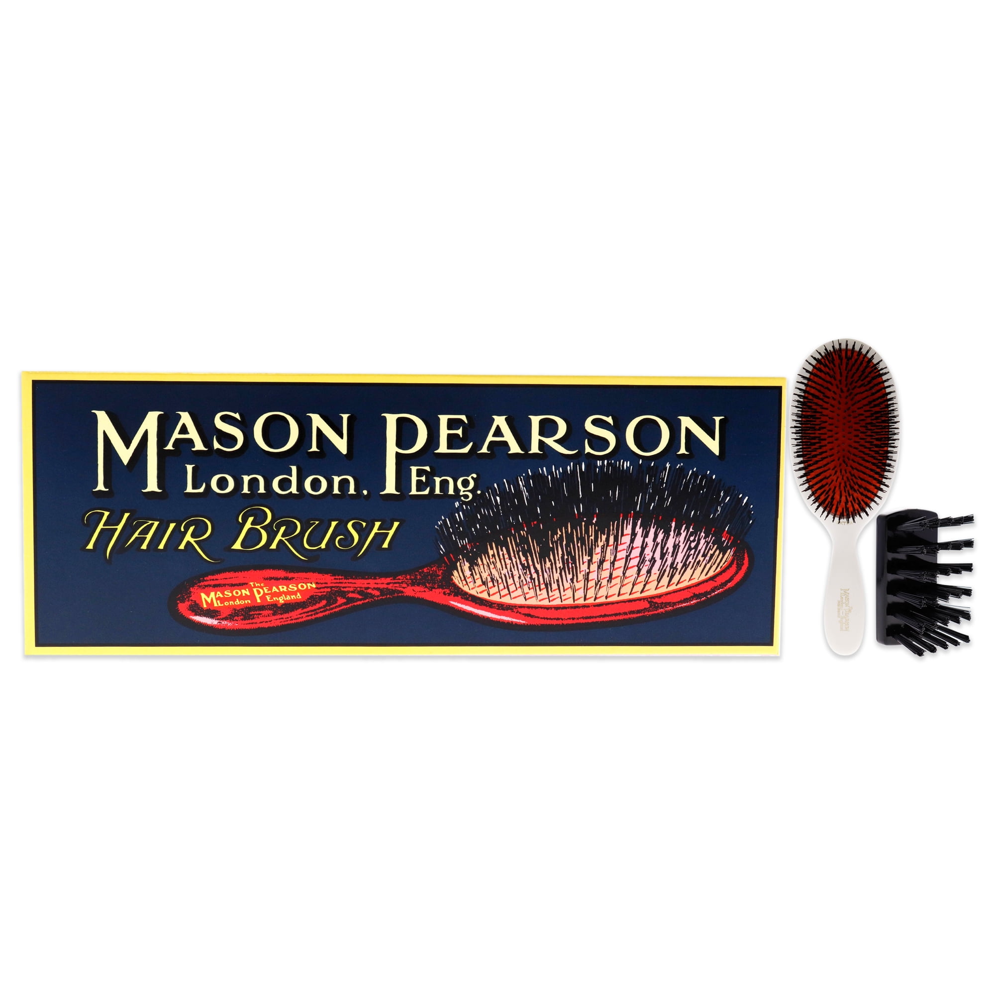 Mason Pearson Extra Small Pure Brush and Cleaning Brush - Ivory, Bristle Brush B2 Hair 2 Pc