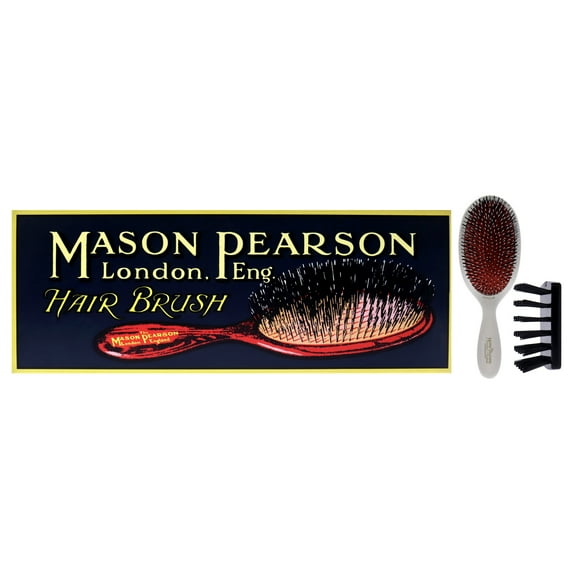 Mason Pearson Large Popular Bristle and Nylon Brush - BN1 Ivory, 2 Pc Hair Brush and Cleaning Brush