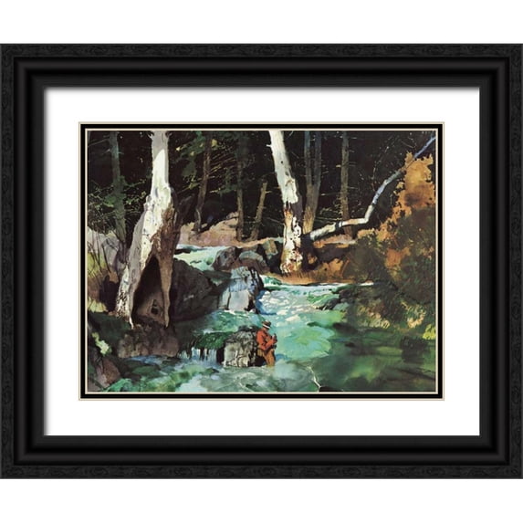 Mason, Roy M. 24x19 Black Ornate Wood Framed with Double Matting Museum Art Print Titled - Fishing Retreat II