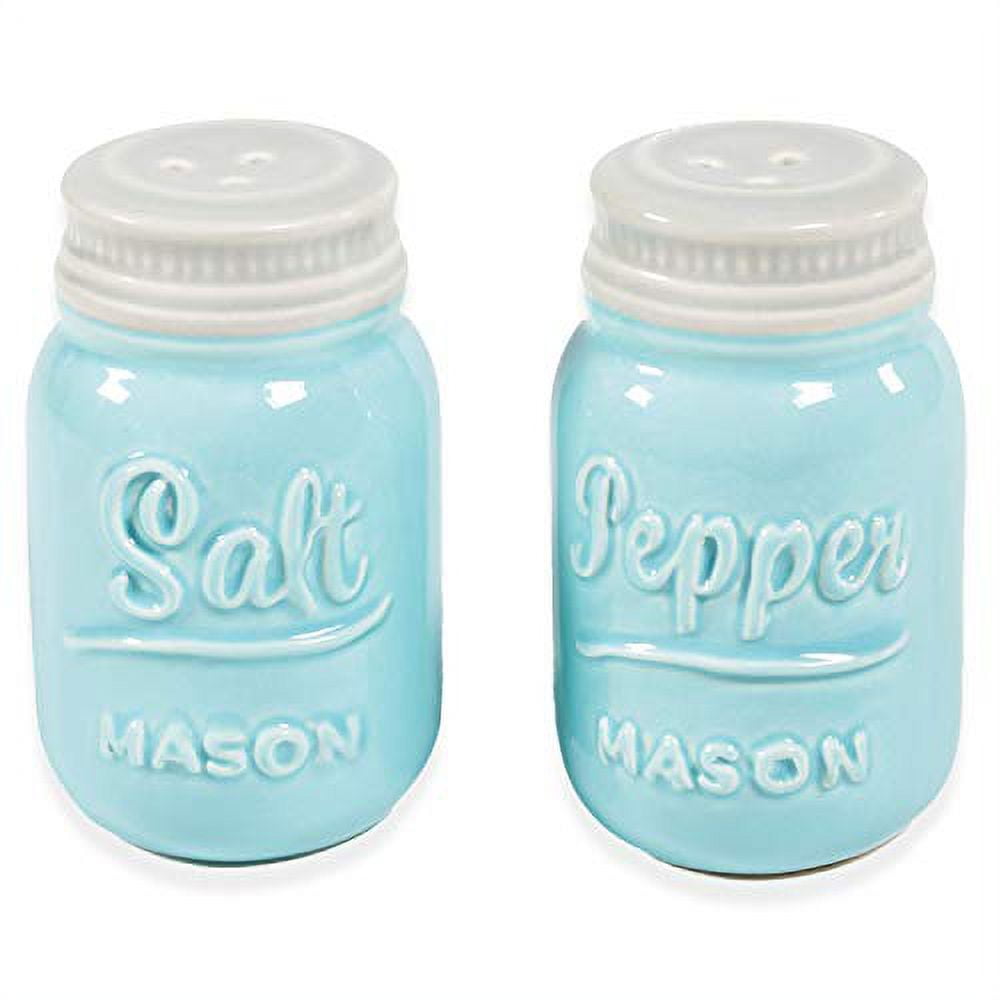 Aqua Blue Ceramic Mason Jar Salt and Pepper Shakers