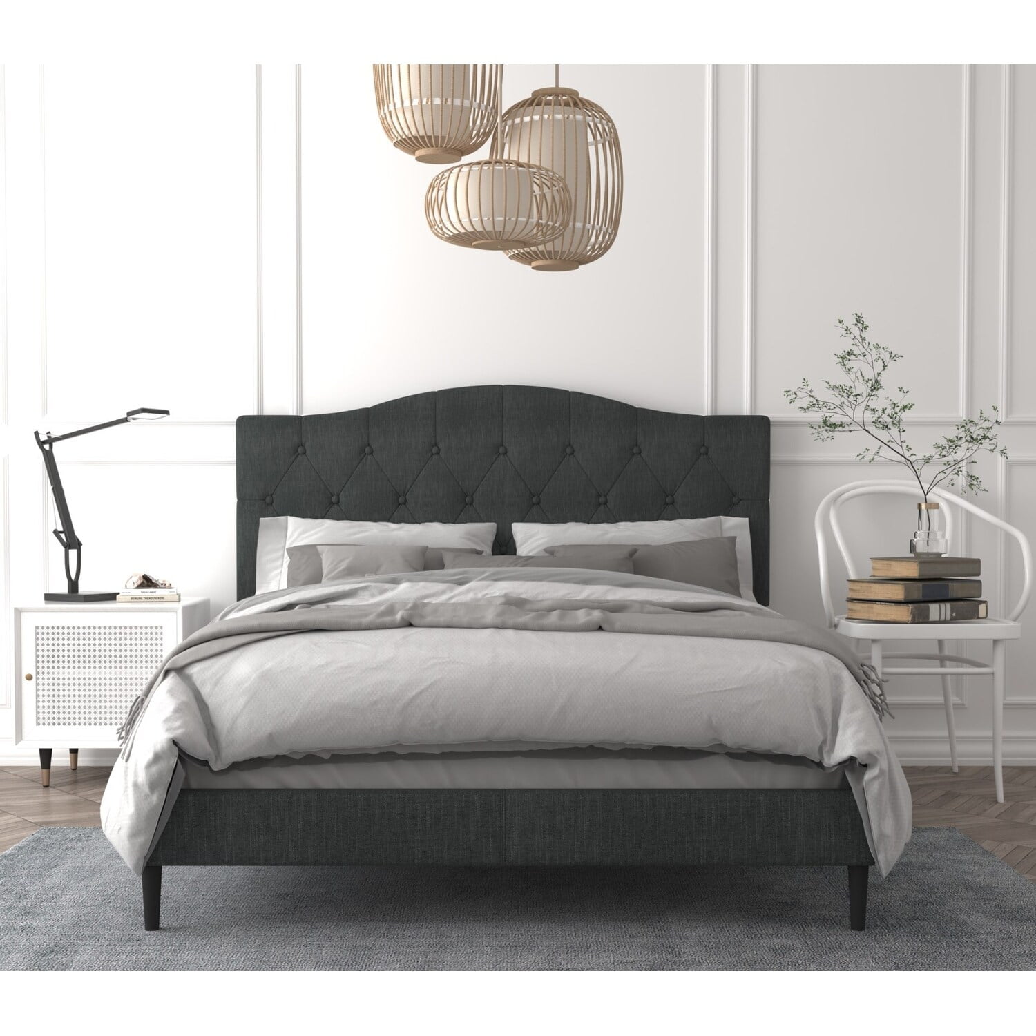 Mason Tufted Upholstered Platform Bed Charcoal Grey King