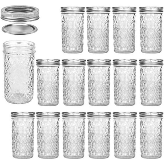 Mason Jars 12 OZ, 15 pcs Canning Jars Jelly Jars With Regular Lids, Ideal for Jam, Honey, Wedding Favors, Shower Favors