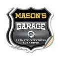 thumbnail image 1 of Mason's Garage I Can Fix Everything But Stupid (2 Pack) 12 inch X 12 inch Shield Shaped Heavy Duty 3.2 mil Vinyl Decals To last, Gift for Dads and Uncles Classic Americana Crafted in, 1 of 6