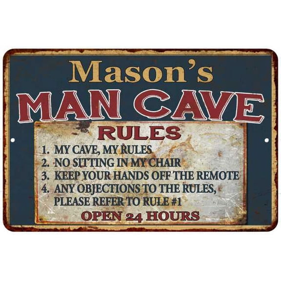 Mason's Man Cave Rules Chic Rustic Green Sign Home 8 x 12 High Gloss Metal 208120049170